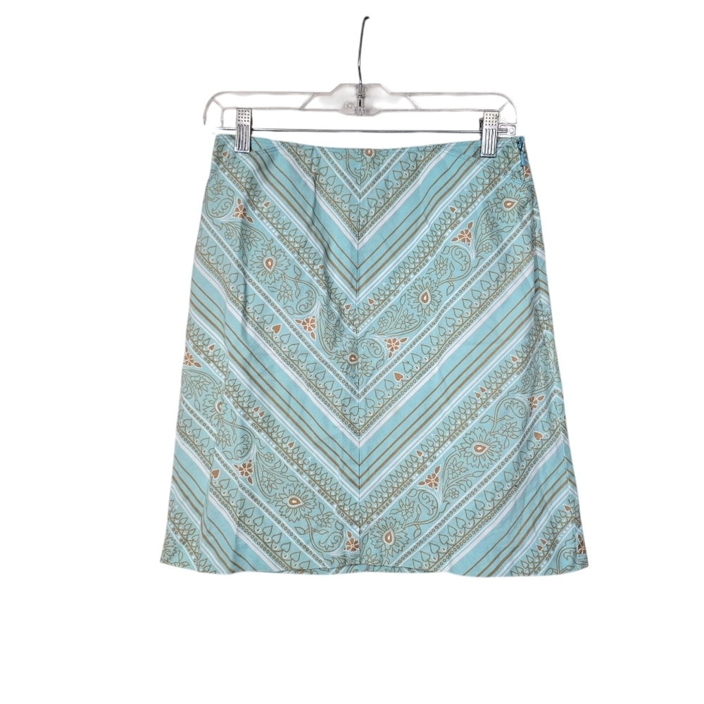 Ann Taylor LOFT Mint Green Brown White Side Zipper Skirt 4